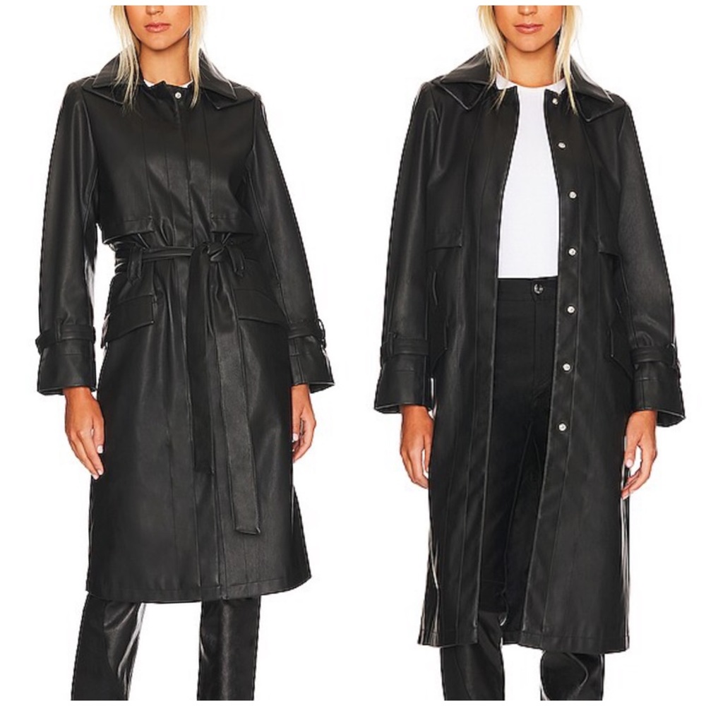 LNA Revolve Koa Vegan Leather Trench Coat Black Belted Size Small NWT - Picture 1 of 7